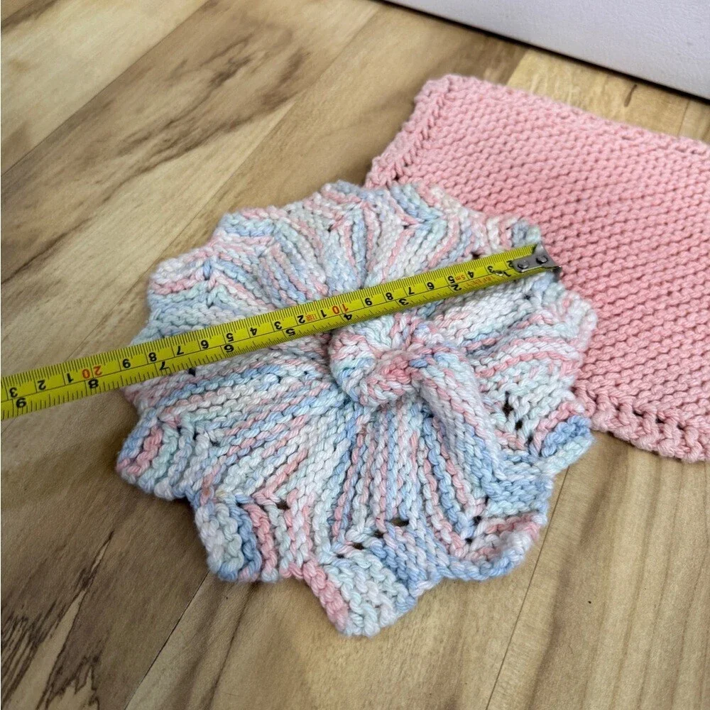 Handmade Pink and Multicolor Knit Dishcloth Set